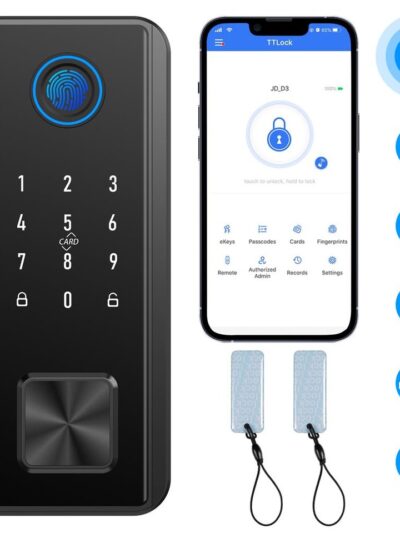 Smart Door Lock, Fingerprint Door Lock, Bluetooth Door Lock, Electronic Deadbolt with Touchscreen Keypad, IP65 Weatherproof, APP