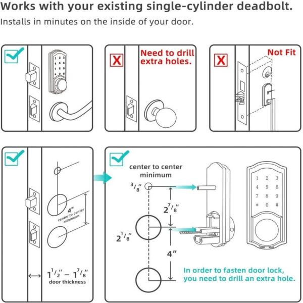 Smart Deadbolt,  Keyless Entry Door Lock for Front Door with Keypad, Bluetooth Smart Locks Work with Alexa, Auto Lock, Digital C - Image 5
